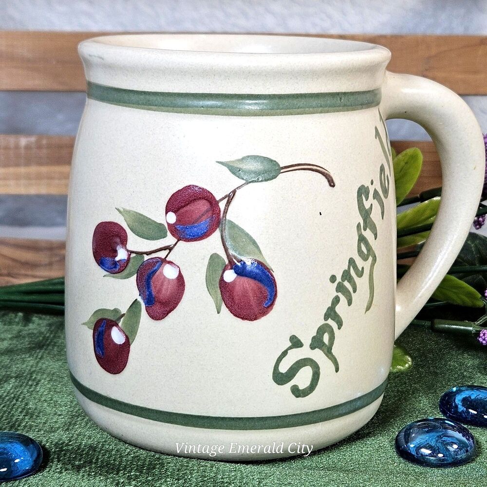 Vtg Olde Cape Cod Pottery Mug Handmade & Painted Berries Springfield Stoneware